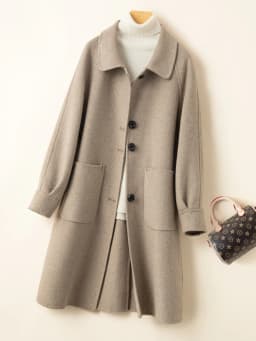 Reversible Cashmere Coat Women's Small Mid-Length High-End Double Sided Cotton Doll Collar Loose Version 100% Woolen Coat