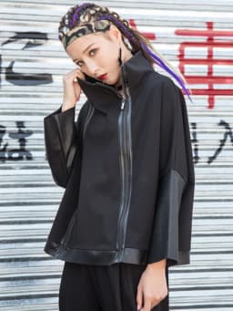 AmaxluluE Autumn 2025 Fashion Korean Ladies Punk Streetwear Womens Black Leather Patchwork Jacket Zipper Vintage Turtleneck Coat