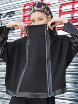 AmaxluluE Autumn 2025 Fashion Korean Ladies Punk Streetwear Womens Black Leather Patchwork Jacket Zipper Vintage Turtleneck Coat