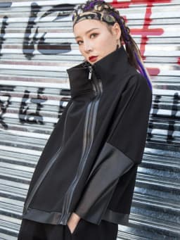 AmaxluluE Autumn 2025 Fashion Korean Ladies Punk Streetwear Womens Black Leather Patchwork Jacket Zipper Vintage Turtleneck Coat