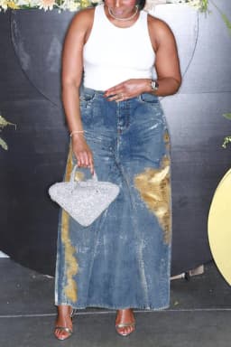 Women's Plus Size Denim Skirt Daily Blue Metallic Coating High Waist Pockets Split Hem Casual Vintage Streetwear Long Denim Skir