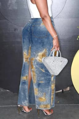 Women's Plus Size Denim Skirt Daily Blue Metallic Coating High Waist Pockets Split Hem Casual Vintage Streetwear Long Denim Skir