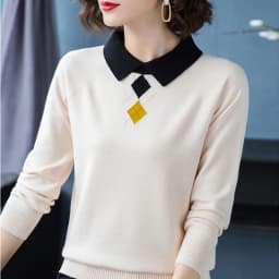Fashion Turn-down Collar slim knitted ladies sweaters Elegant warm long sleeve women's pullovers Korean patchwork color top