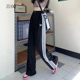 American Striped Pants Women 2025 Autumn Color Collision Loose Casual Straight Leg Sweatpants Versatile Fashion Trousers Female