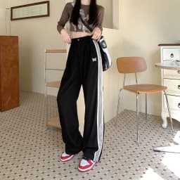 American Striped Pants Women 2025 Autumn Color Collision Loose Casual Straight Leg Sweatpants Versatile Fashion Trousers Female