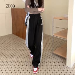 American Striped Pants Women 2025 Autumn Color Collision Loose Casual Straight Leg Sweatpants Versatile Fashion Trousers Female