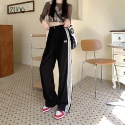 American Striped Pants Women 2025 Autumn Color Collision Loose Casual Straight Leg Sweatpants Versatile Fashion Trousers Female