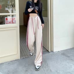 American Striped Pants Women 2025 Autumn Color Collision Loose Casual Straight Leg Sweatpants Versatile Fashion Trousers Female
