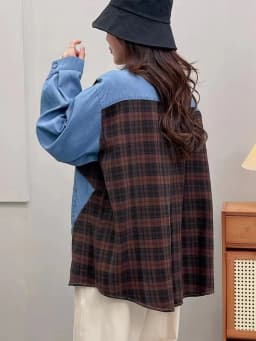 Amax luluE 2024 Fall Clothes Womens Fashion Plaid Denim Shirts Ladies Vintage Casual Big Size Blouses Classic Loose Luxury Tops