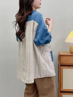 Amax luluE 2024 Fall Clothes Womens Fashion Plaid Denim Shirts Ladies Vintage Casual Big Size Blouses Classic Loose Luxury Tops