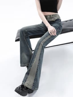 REDDACHiC Acubi Fashion Pants Grunge Y2k Vintage Blue Patchwork Flare Jeans Bootcut Trousers Female Stylish Korean Streetwear