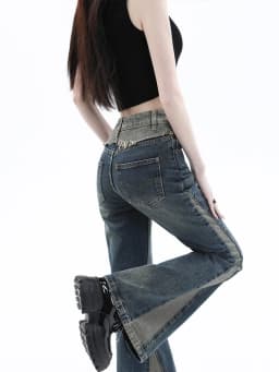 REDDACHiC Acubi Fashion Pants Grunge Y2k Vintage Blue Patchwork Flare Jeans Bootcut Trousers Female Stylish Korean Streetwear