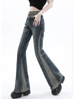 REDDACHiC Acubi Fashion Pants Grunge Y2k Vintage Blue Patchwork Flare Jeans Bootcut Trousers Female Stylish Korean Streetwear