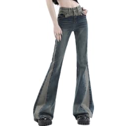 REDDACHiC Acubi Fashion Pants Grunge Y2k Vintage Blue Patchwork Flare Jeans Bootcut Trousers Female Stylish Korean Streetwear