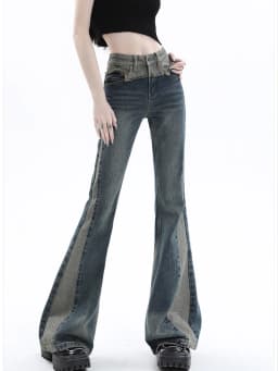 REDDACHiC Acubi Fashion Pants Grunge Y2k Vintage Blue Patchwork Flare Jeans Bootcut Trousers Female Stylish Korean Streetwear