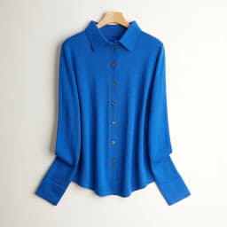 Birdtree 63.9% Silk 15.9%Cotton Shirt, 2025 Women's Autumn New Round, Solid Long Sleeve Sweater Knitted Blouses T37652QC