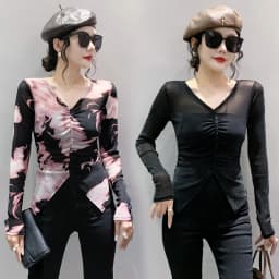 MadBlack Spring Summer European Clothes V Necks Tshirts Female Sexy Printed Drawstring Slim Thin Tops Short Sleeve T34330C