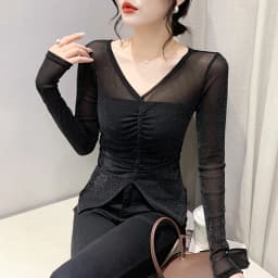 MadBlack Spring Summer European Clothes V Necks Tshirts Female Sexy Printed Drawstring Slim Thin Tops Short Sleeve T34330C