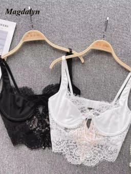 Magdalyn Women Floral Lace Summer Camis Streetwear Boho Beach Basic Sling Tops Ins Casual Elastic Fashion Hollow Sheer Camisole