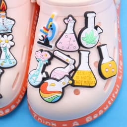 1-17Pcs PVC Science Lab Equipment DIY Shoe Charm Children Button Clog Test Tube Sandals Decorations Birthday Gift