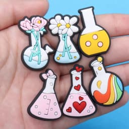 1-17Pcs PVC Science Lab Equipment DIY Shoe Charm Children Button Clog Test Tube Sandals Decorations Birthday Gift