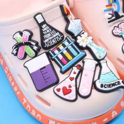 1-17Pcs PVC Science Lab Equipment DIY Shoe Charm Children Button Clog Test Tube Sandals Decorations Birthday Gift