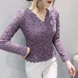 MadBlack Spring Lace Blouses European Clothes V Necks Women Blouse Niche Long Sleeve Outer Wear Workwear Bottoming Tops T33110Z