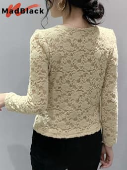MadBlack Spring Lace Blouses European Clothes V Necks Women Blouse Niche Long Sleeve Outer Wear Workwear Bottoming Tops T33110Z