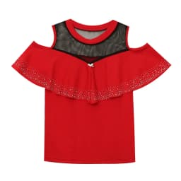 MadBlack Summer European Clothes Round Necks T-Shirts Ladies Sexy Ruffles Hot Drilling Slim Mesh Tops Short Sleeve Tees T34406C