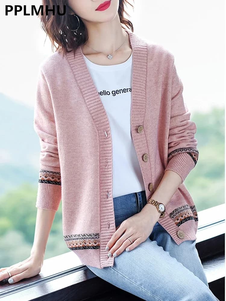 Big Size 4xl Printed Sweaters Cardigan Women Causal Slim Knitted Gilet Jackets Elegant Vintage Knitwear Coats Thin Malhas Casaco