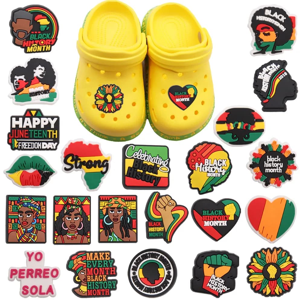 New Arrival 1-24Pcs PVC Black History Month Heart DIY Slipper Shoes Charms Buckle Clog Man Woman Shoe Accessories