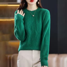 Autumn Winter 100% Merino Wool Women's Round neck Sweater Casual Diamond Hollow Knitwear Pullover New Embroidered Sweater Tops