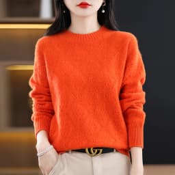 Autumn Winter 100% Merino Wool Women's Round neck Sweater Casual Diamond Hollow Knitwear Pullover New Embroidered Sweater Tops