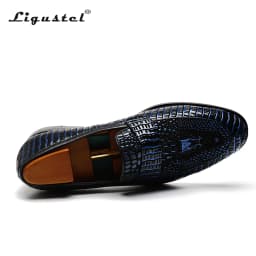 Ligustel Men Designer Dress Shoes Male High Quality Cow Leather Handmade Daily Casual Loafers Red Bottom Blue Shoes Plus Size