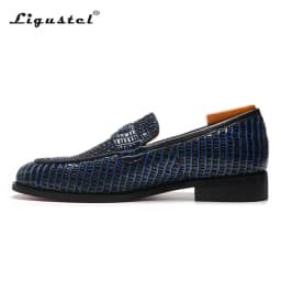 Ligustel Men Designer Dress Shoes Male High Quality Cow Leather Handmade Daily Casual Loafers Red Bottom Blue Shoes Plus Size