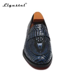 Ligustel Men Designer Dress Shoes Male High Quality Cow Leather Handmade Daily Casual Loafers Red Bottom Blue Shoes Plus Size