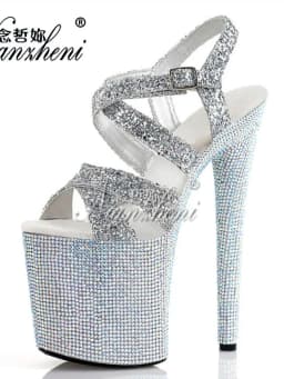 20cm Rhinestone Gladiator Stage Nightclub Gothic Peep Toe Full Dress Catwalk Strip Pole Dance Gothic Platform Elegant Big Size
