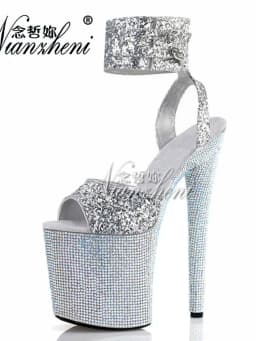 20cm Rhinestone Gladiator Stage Nightclub Gothic Peep Toe Full Dress Catwalk Strip Pole Dance Gothic Platform Elegant Big Size