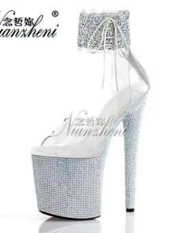 20cm Rhinestone Gladiator Stage Nightclub Gothic Peep Toe Full Dress Catwalk Strip Pole Dance Gothic Platform Elegant Big Size