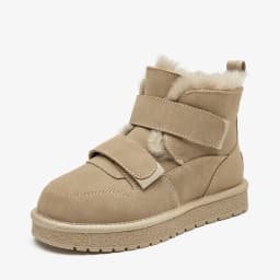 BEAUTODAY Snow Boots Women Cow Suede Furry Solid Color Round Toe Hook & Loop Flat With 2023 Winter Lasies Shoes Handmade 08042