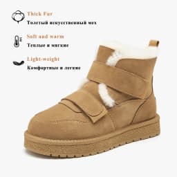BEAUTODAY Snow Boots Women Cow Suede Furry Solid Color Round Toe Hook & Loop Flat With 2023 Winter Lasies Shoes Handmade 08042