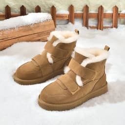 BEAUTODAY Snow Boots Women Cow Suede Furry Solid Color Round Toe Hook & Loop Flat With 2023 Winter Lasies Shoes Handmade 08042