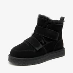 BEAUTODAY Snow Boots Women Cow Suede Furry Solid Color Round Toe Hook & Loop Flat With 2023 Winter Lasies Shoes Handmade 08042