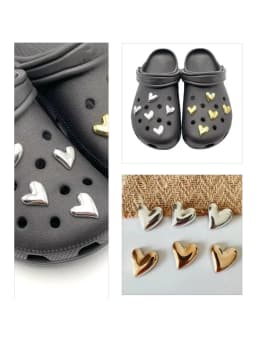 Fashion Heart Gold Silver Shoe Pins Charms For Hole Shoe Cute Badge DIY Garden Shoe Decorations For Womens Sandals Accessories