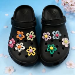 Hot Sales 9pcs 5 Petal Flower Hole Shoe Charms Designer DIY Shiny Bling Shoes Decoration for Clogs Kids Boys Women Girls Gifts