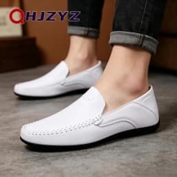 Luxury Leather Men Shoes Casual 2026 Italian Soft Men Loafers Handmade Moccasins Breathable Slip on Boat Shoes Zapatos Hombre