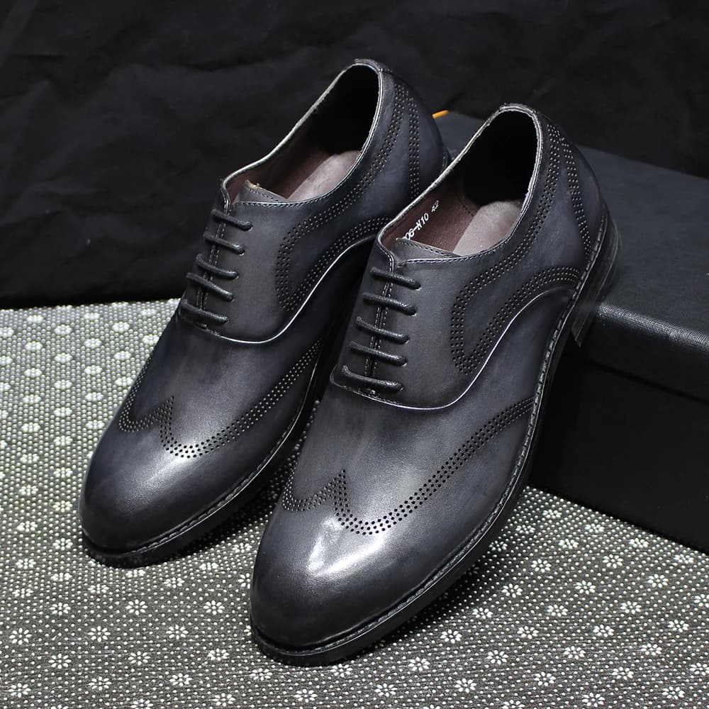 Classic Men's Oxfords Genuine Leather Handmade Wingtip Office Business Dress Shoes for Men Lace-Up Wedding Party Formal Footwear