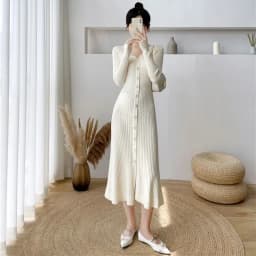 Lucyever Elegant Knitted Long Dress for Women Korean Chic Buttons Slim Fit Midi Dresses Female Streetwear V Neck Party Vestidos