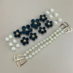 Luxurious Pearls Black Flowers Shoes Charms Sandals Charms Decoration Set for Kids and Women Hole Shoes Accessories