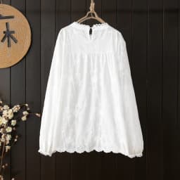 New Autumn Cotton Solid Shirts Women Round Neck Tops Girl Long Sleeve Loose Hollowed Out Blouses Temperament Spring T30515QC